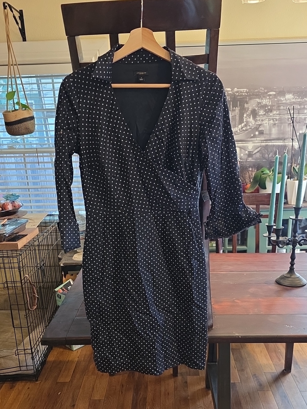 Ann Taylor Black Polka Dot Wrap-Style Midi Dress